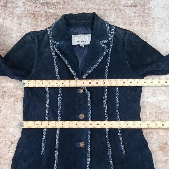 Wilsons Leather Vintage Blue Long Boho Suede Leather Coat Womdns Medium - Picture 5 of 13